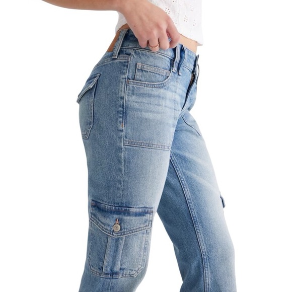 Aeropostale New Mid Rise Flare Cargo Wide Leg Patch Pocket Denim Jeans - Picture 3 of 16